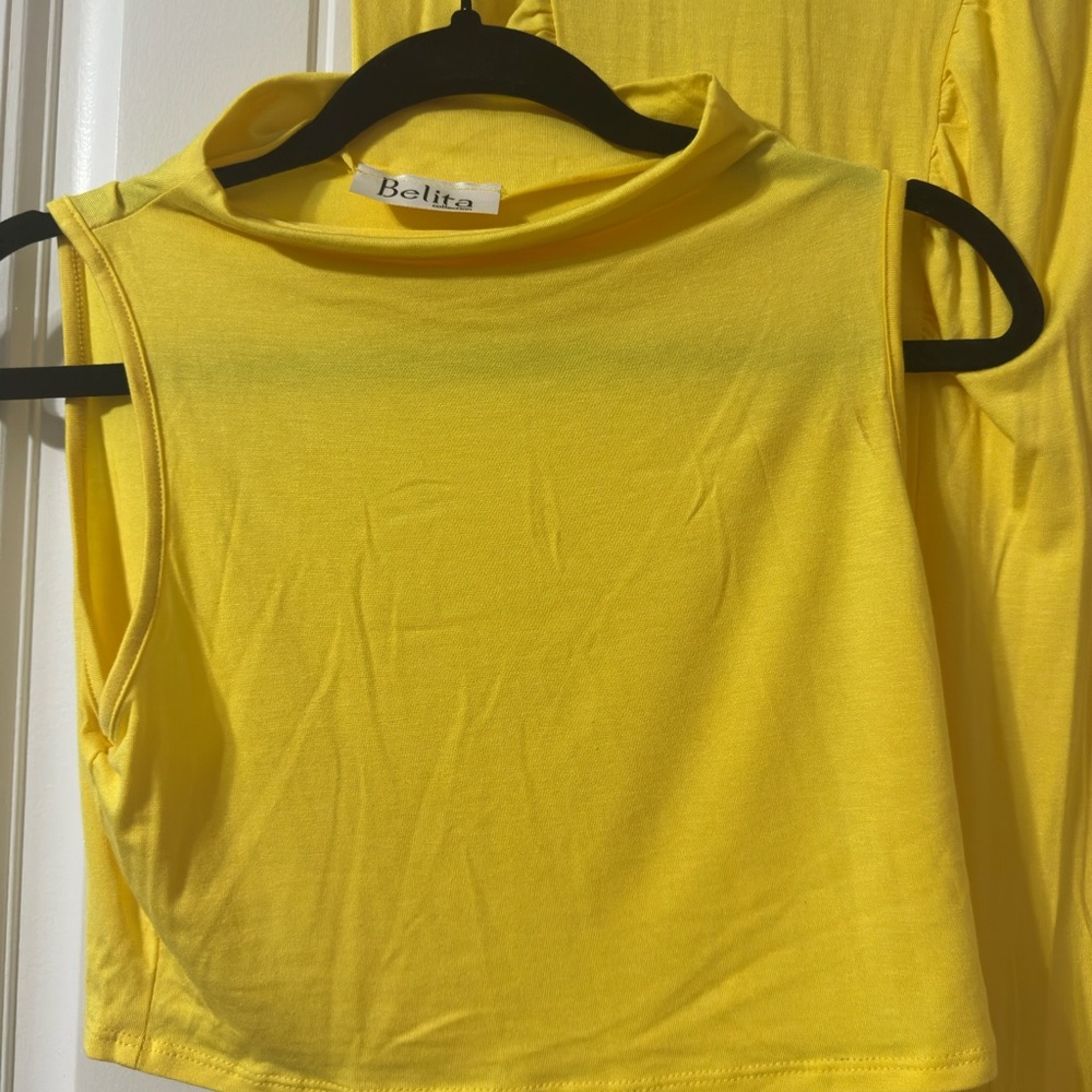 Yellow Sleeveless Mock Neck Crop Top Maxi 2 piece skirt and top - Never worn